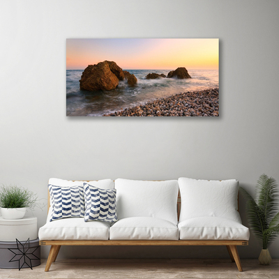 Canvas Wall art Rock stones sea landscape brown grey blue