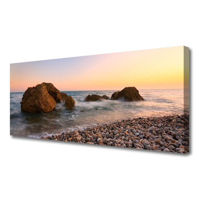 Canvas Wall art Rock stones sea landscape brown grey blue