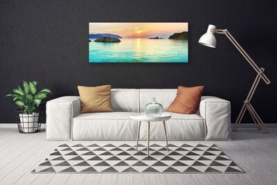 Canvas Wall art Sun sea rocks landscape yellow grey blue