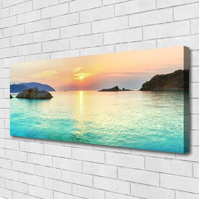 Canvas Wall art Sun sea rocks landscape yellow grey blue