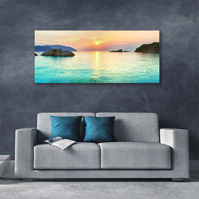 Canvas Wall art Sun sea rocks landscape yellow grey blue