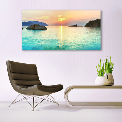 Canvas Wall art Sun sea rocks landscape yellow grey blue