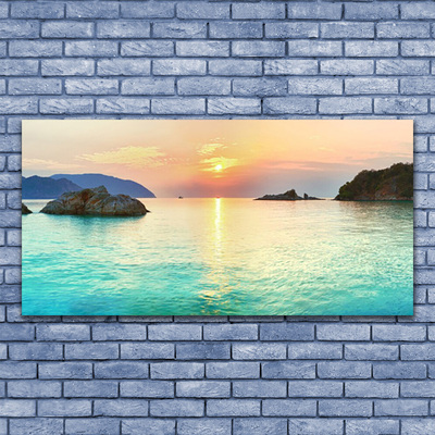 Canvas Wall art Sun sea rocks landscape yellow grey blue