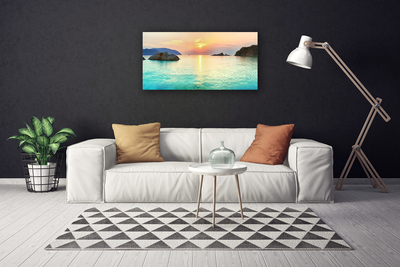 Canvas Wall art Sun sea rocks landscape yellow grey blue