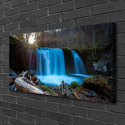 Canvas Wall art Sunshine waterfall nature yellow brown blue green