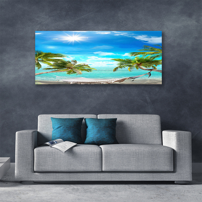 Canvas Wall art Sun sea palm hammock landscape white blue brown white