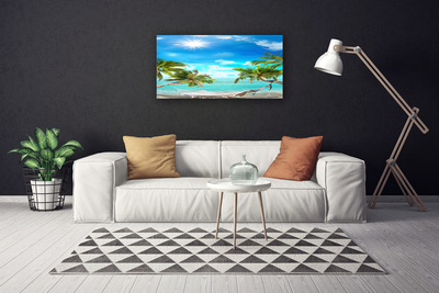 Canvas Wall art Sun sea palm hammock landscape white blue brown white