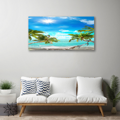 Canvas Wall art Sun sea palm hammock landscape white blue brown white