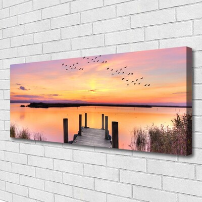 Canvas Wall art Sea bridge landscape yellow pink grey