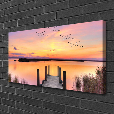 Canvas Wall art Sea bridge landscape yellow pink grey