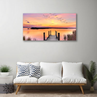 Canvas Wall art Sea bridge landscape yellow pink grey