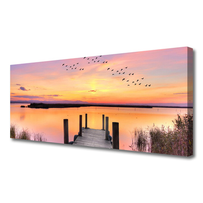 Canvas Wall art Sea bridge landscape yellow pink grey