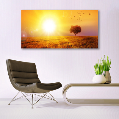 Canvas Wall art Sun meadow landscape yellow brown