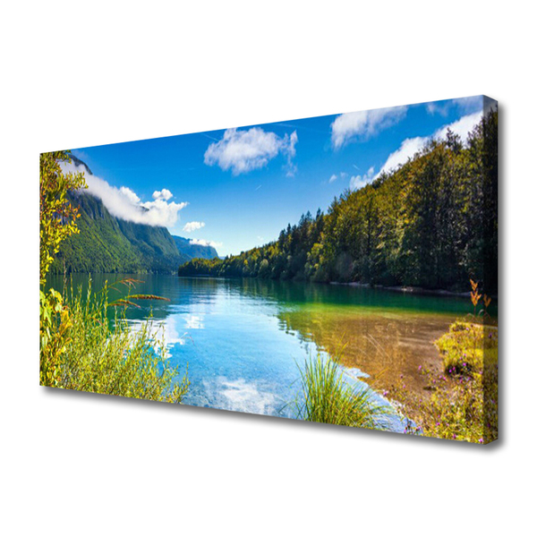 Canvas Wall art Mountain forest lake nature green blue