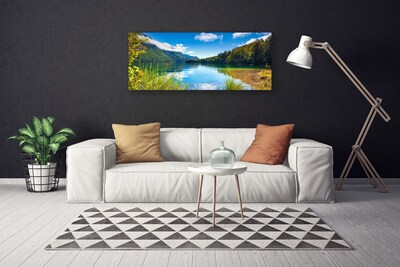 Canvas Wall art Mountain forest lake nature green blue