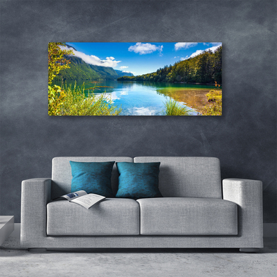 Canvas Wall art Mountain forest lake nature green blue