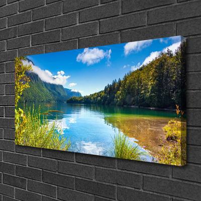 Canvas Wall art Mountain forest lake nature green blue