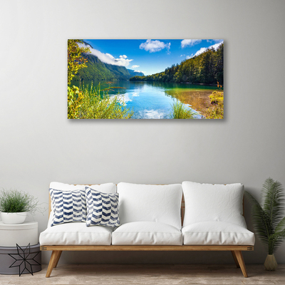 Canvas Wall art Mountain forest lake nature green blue