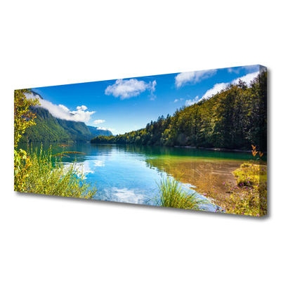 Canvas Wall art Mountain forest lake nature green blue