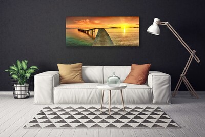 Canvas Wall art Sun sea bridge landscape yellow grey