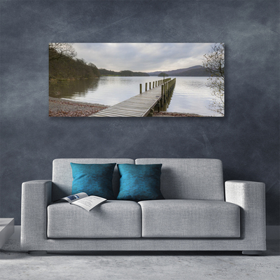 Canvas Wall art Lake forest bridge architecture green brown grey