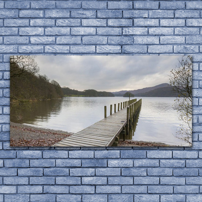 Canvas Wall art Lake forest bridge architecture green brown grey