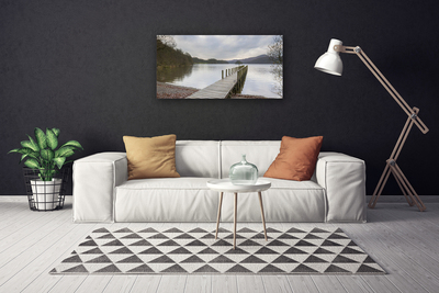 Canvas Wall art Lake forest bridge architecture green brown grey