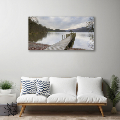 Canvas Wall art Lake forest bridge architecture green brown grey