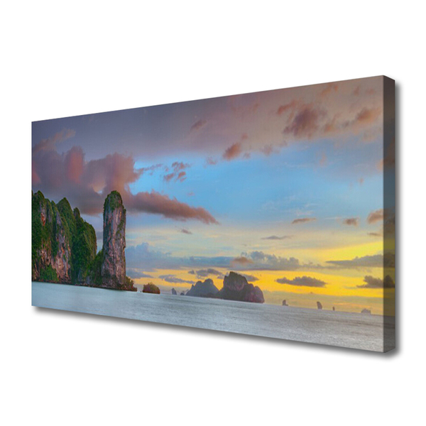 Canvas Wall art Sea mountains landscape grey green