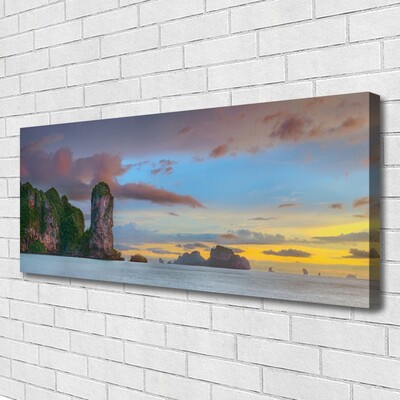 Canvas Wall art Sea mountains landscape grey green