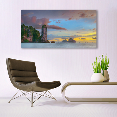 Canvas Wall art Sea mountains landscape grey green