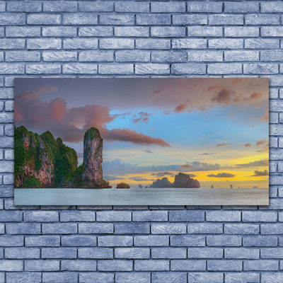 Canvas Wall art Sea mountains landscape grey green