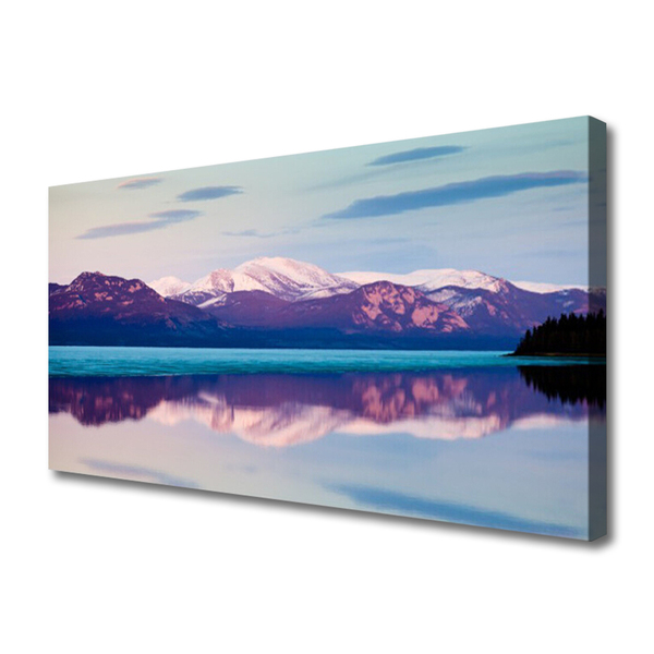 Canvas Wall art Mountain lake landscape white brown blue black