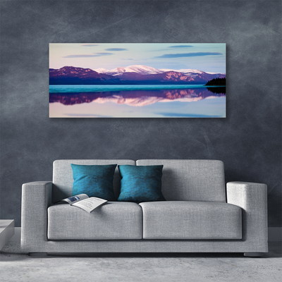 Canvas Wall art Mountain lake landscape white brown blue black