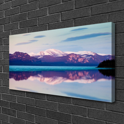 Canvas Wall art Mountain lake landscape white brown blue black