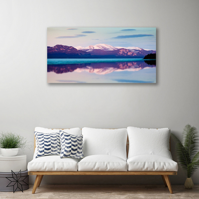 Canvas Wall art Mountain lake landscape white brown blue black