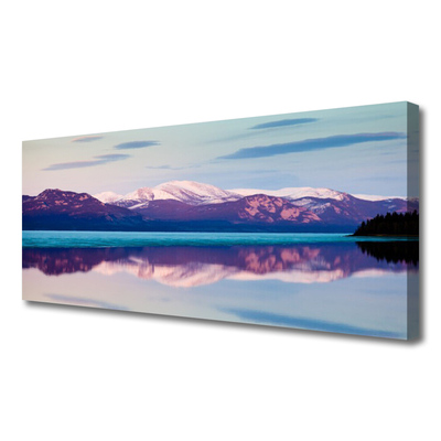 Canvas Wall art Mountain lake landscape white brown blue black