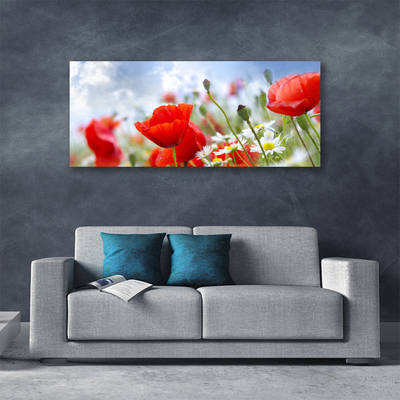 Canvas Wall art Poppies daisies floral red yellow white