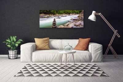 Canvas Wall art Forest lake stones landscape green white grey brown