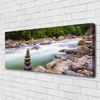 Canvas Wall art Forest lake stones landscape green white grey brown