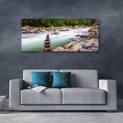 Canvas Wall art Forest lake stones landscape green white grey brown