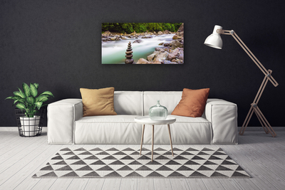 Canvas Wall art Forest lake stones landscape green white grey brown