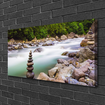 Canvas Wall art Forest lake stones landscape green white grey brown