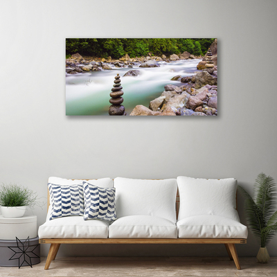 Canvas Wall art Forest lake stones landscape green white grey brown