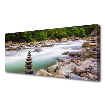 Canvas Wall art Forest lake stones landscape green white grey brown