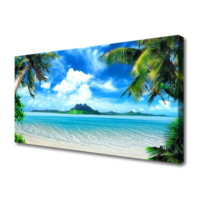 Canvas Wall art Palm tree sea landscape brown green blue