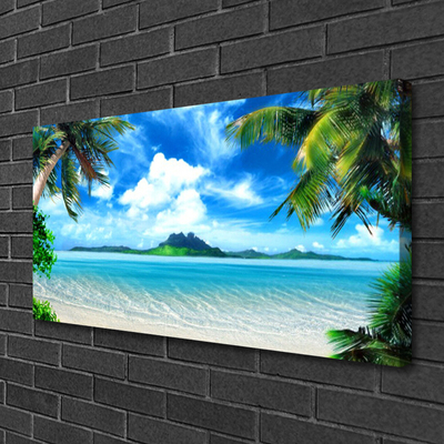 Canvas Wall art Palm tree sea landscape brown green blue