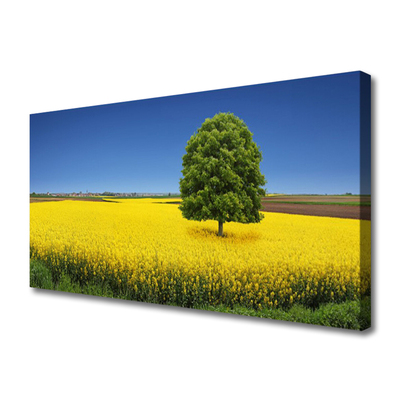 Canvas Wall art Meadow tree nature yellow brown green