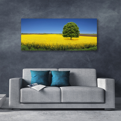 Canvas Wall art Meadow tree nature yellow brown green