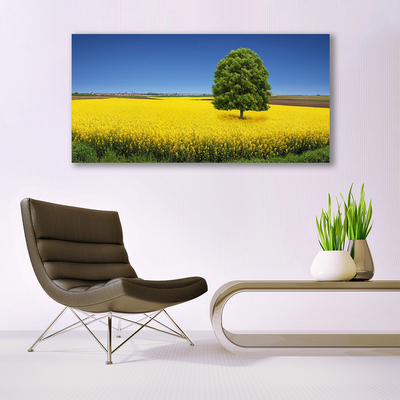 Canvas Wall art Meadow tree nature yellow brown green